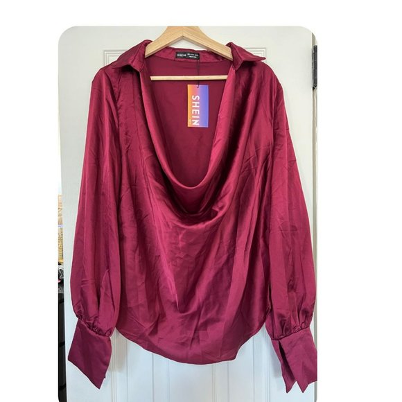 SHEIN MAROON LONG SLEEVE SCOOP NECK BLOUSE | ELEGANT TOP - Picture 1 of 2
